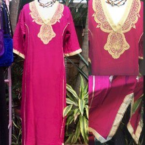 fuchsia moroccan caftan w/ gold embroidery